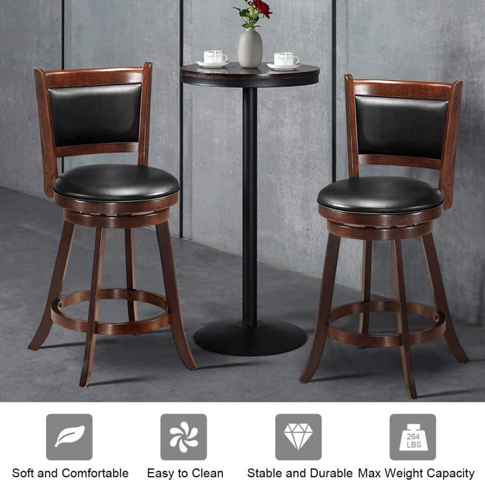 Espresso Swivel Rubberwood Bar Stools with Leather Upholstery
