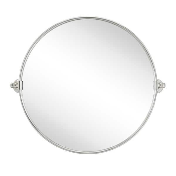 TEHOME Adlina 24 in. W x 24 in. H Round Stainless Steel Framed Pivoting Wall Mounted Bathroom Vanity Mirror in Brushed Nickel