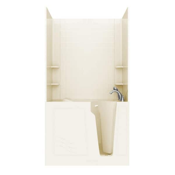 Unbranded NOVA Heated Rampart 4.4 ft. Walk-in Non-Whirlpool Bathtub with 4 in. Tile Easy Up Adhesive Wall Surround in Biscuit