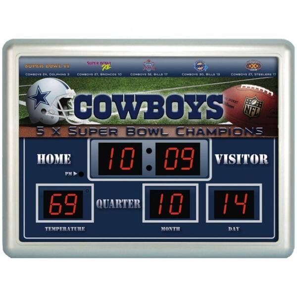 Team Sports America Dallas Cowboys 14 in. x 19 in. Scoreboard Clock with Temperature