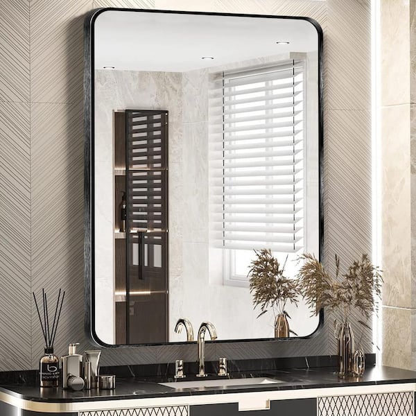 22 in. W x 30 in. H Black Vanity Rectangle Wall Mirror Aluminum Alloy Frame Bathroom Mirror