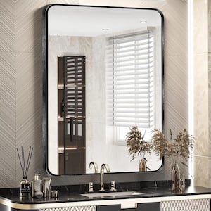 22 in. W x 30 in. H Black Vanity Rectangle Wall Mirror Aluminium Alloy Frame Bathroom Mirror