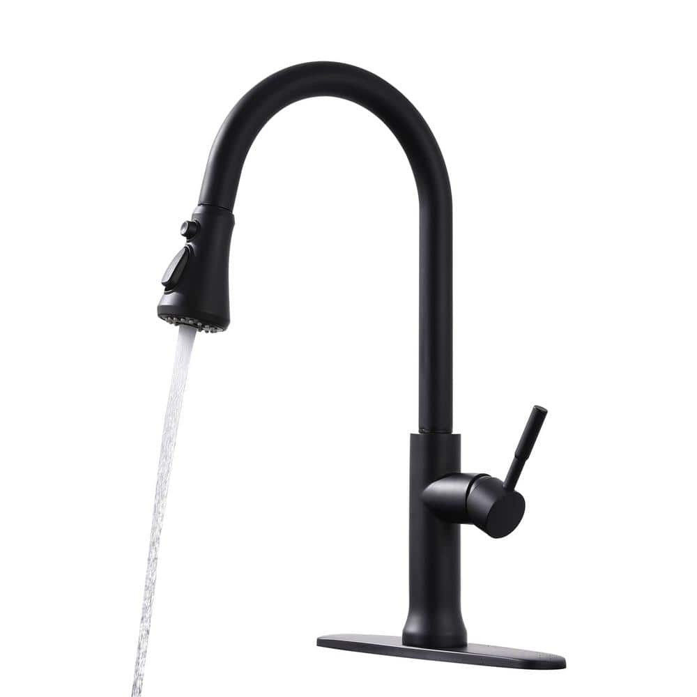 Single-Handle Pull Down Sprayer Kitchen Faucet with Advanced Spray and Deckplate 1 Hole Kitchen Sink Taps in Matte Black -  AIMADI, KI-0122-MB