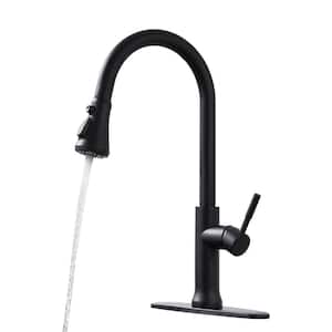Single-Handle Pull Down Sprayer Kitchen Faucet with Advanced Spray and Deckplate 1 Hole Kitchen Sink Taps in Matte Black