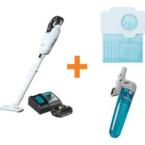 18-Volt LXT Compact Brushless 3-Speed Vacuum Kit, 2.0Ah with White Cyclonic Vacuum Attachment w/Lock and Paper Filter