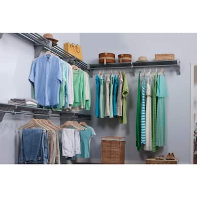 30 ft. Steel Closet Organizer Kit with 5-Expandable Shelf and Rod Units in Silver with 4 End Brackets