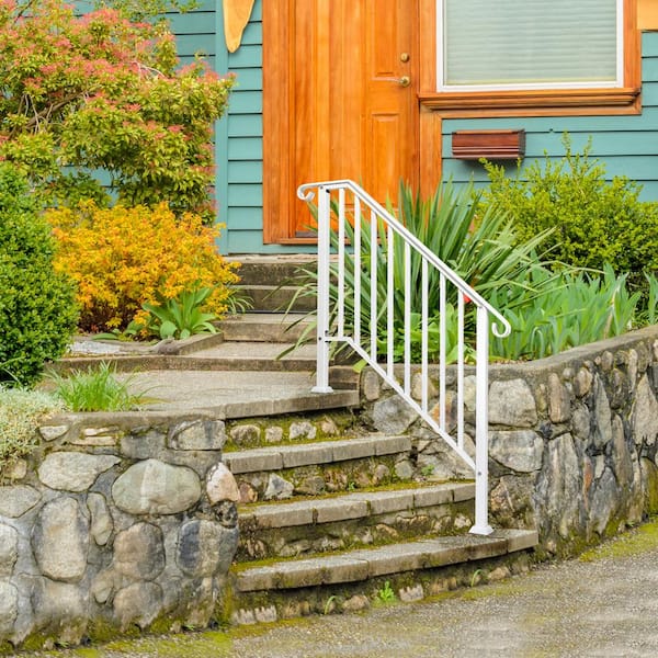 38.96 in. x 38.77 in. Iron White Outdoor Handrail Railing