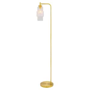 Codie 62.75 in. Brushed Gold-Colored Candlestick Floor Lamp with Cylindrical Textured Clear Glass Shade