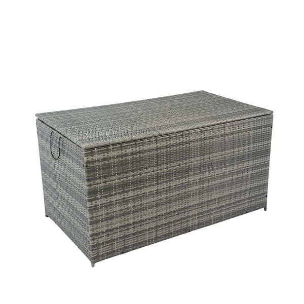 Zeus & Ruta 200 Gal. Wicker Patio Grey Deck Box Outdoor Storage with Lid for Kids Toys and Pillows Waterproof Fabric Container Bin