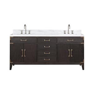 Fossa 72 in W x 22 in D Brown Oak Double Bath Vanity, Carrara Marble Top, and Faucet Set