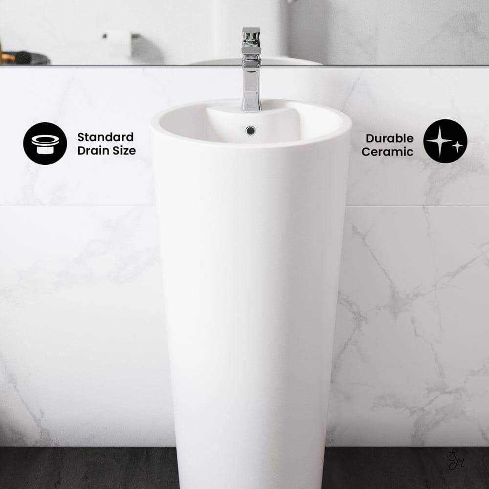 Glossy White Monaco 33.5" Ceramic Pedestal Bathroom Sink