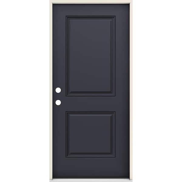 JELD-WEN Smooth-Pro 36 in. x 80 in. 2-Panel Right-Handed Black Fiberglass Prehung Front Door with 4-9/16 in. Jamb Size
