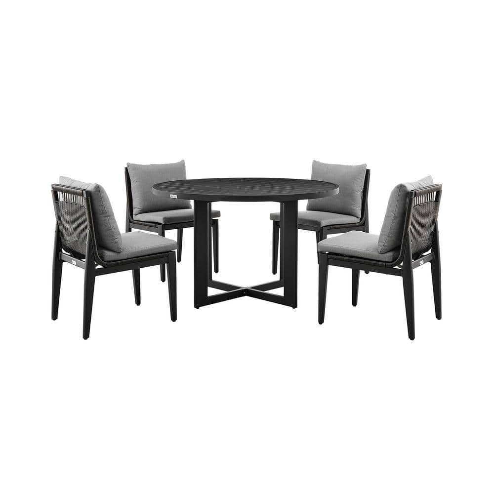 Grand Black 5-Piece Aluminum Outdoor Dining Set with Dark Grey Cushions