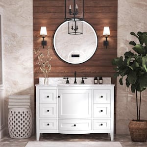 Lauren 48 in. W x 22 in. D x 34.2 in. H Single Sink Bath Vanity in White with Black Hardware with Carrara Marble Top