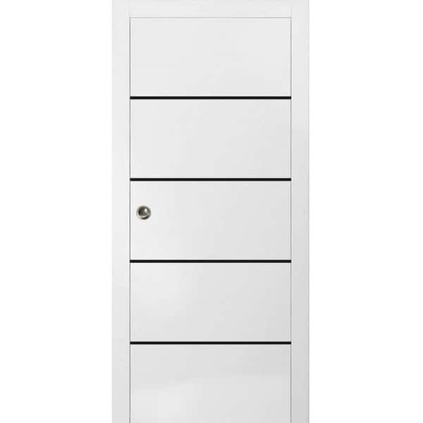 Sartodoors 24 in. x 80 in. 1 Panel White Finished Solid Wood with Honeycomb Sliding Door with Hardware