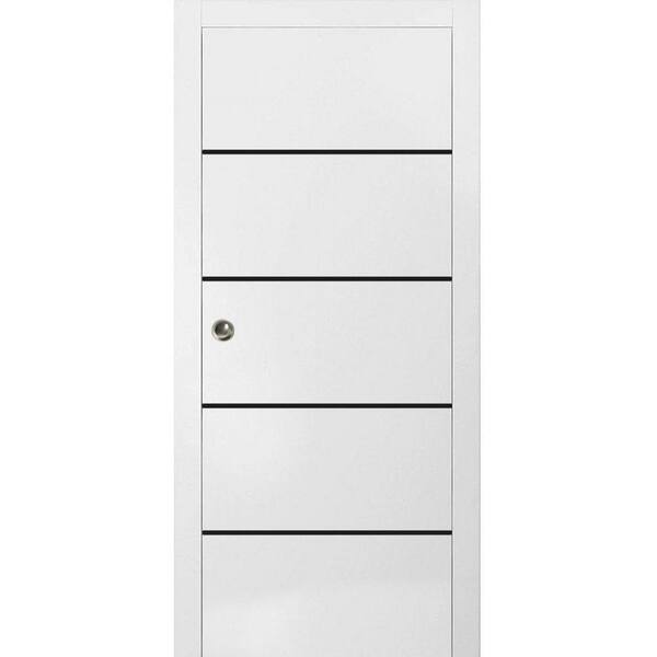 Sartodoors 30 in. x 80 in. 1 Panel White Finished Solid Wood with Honeycomb Sliding Door with Hardware