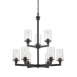 Savannah 9-Light Bronze Chandelier with Glass Shade