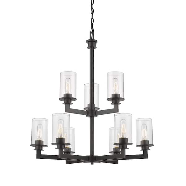 Unbranded Savannah 9-Light Bronze Chandelier with Glass Shade