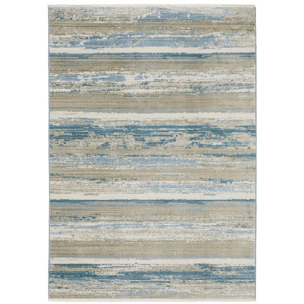 Brooker Blue/Beige 8 ft. x 11 ft. Distressed Stripe Recycled PET Yarn Indoor Area Rug