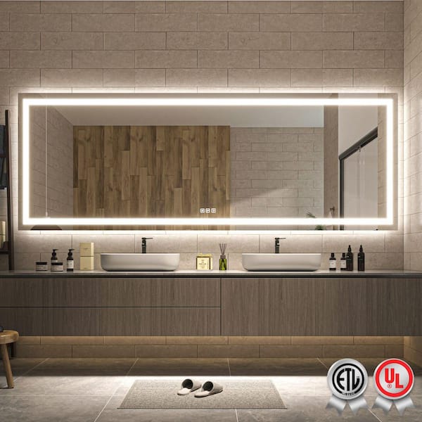 waterpar 110 in. W x 40 in. H Rectangular Frameless Wall Bathroom Vanity Mirror with Backlit and Front Light