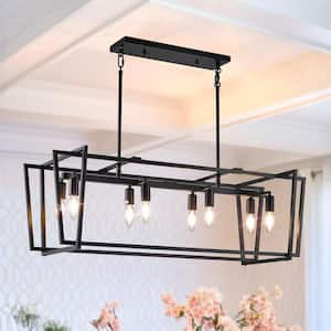 Industrial 8-Light Vintage Black Modern Industrial Cage Chandelier Light Fixture for Dining Room or Kitchen