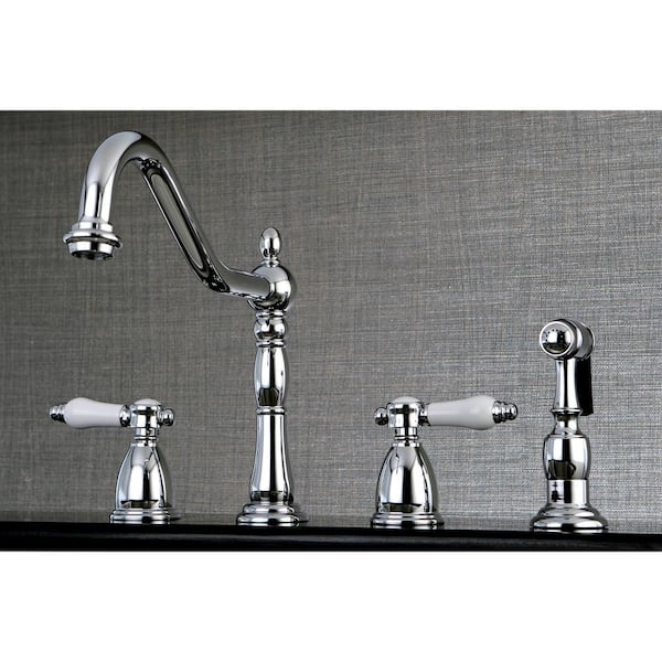 Victorian Porcelain 2-Handle Standard Kitchen Faucet with Side Sprayer in Chrome