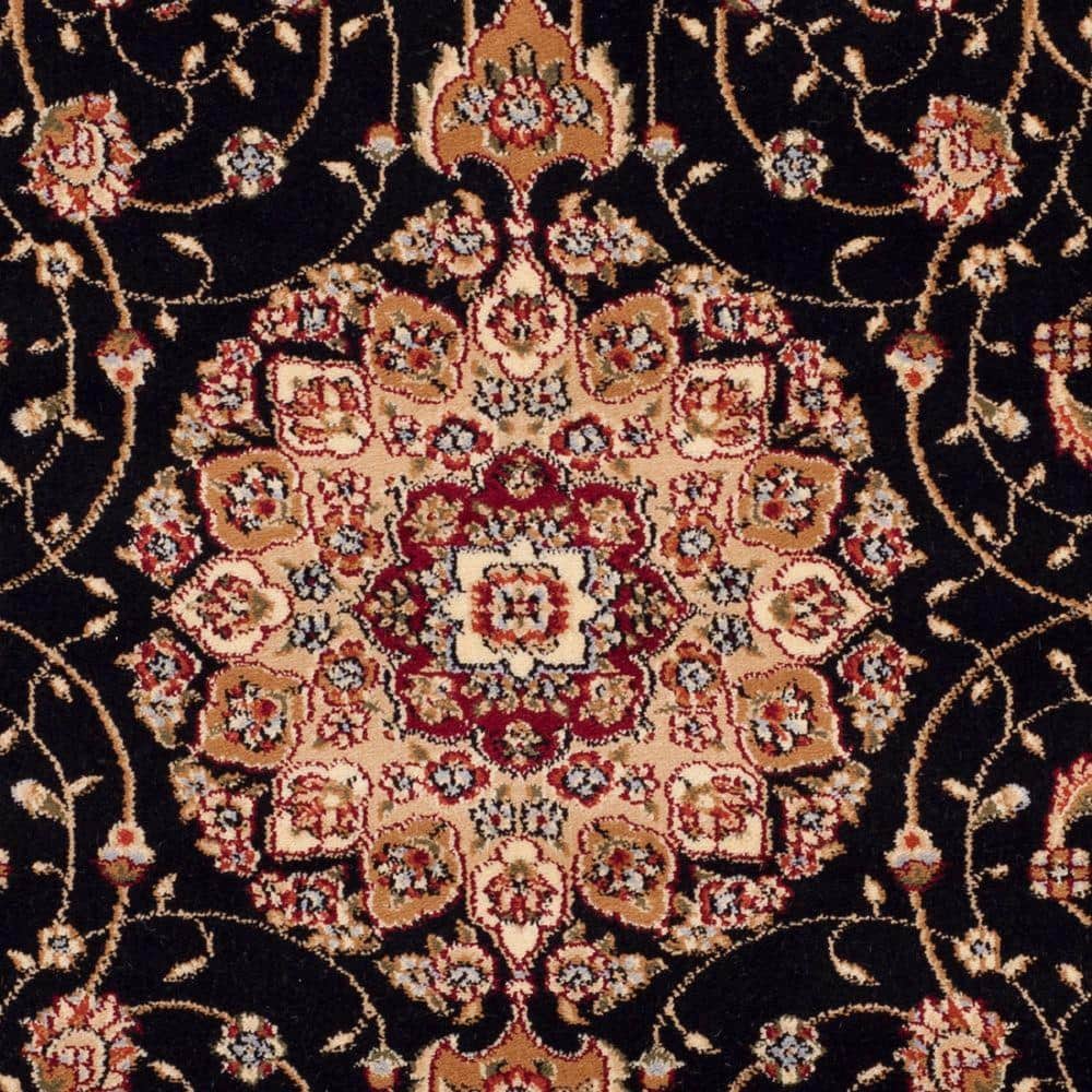 Elegant Floral Symphony Black/Ivory Synthetic Round Rug, 4' Diameter