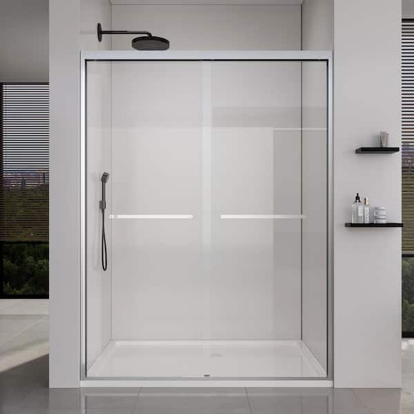 54 x 72 in. Frame Double Sliding Soft-Close Shower Door in Brushed Nickel with 1/4 in. Clear Tempered Glass