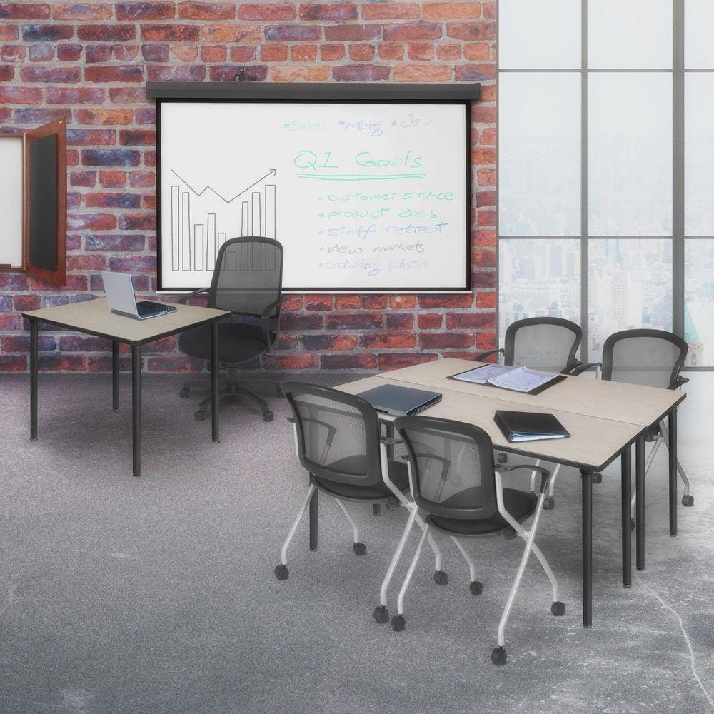 Kee 60 in x 24 in. Maple Top Folding Training Seminar Table Desk, Black Legs