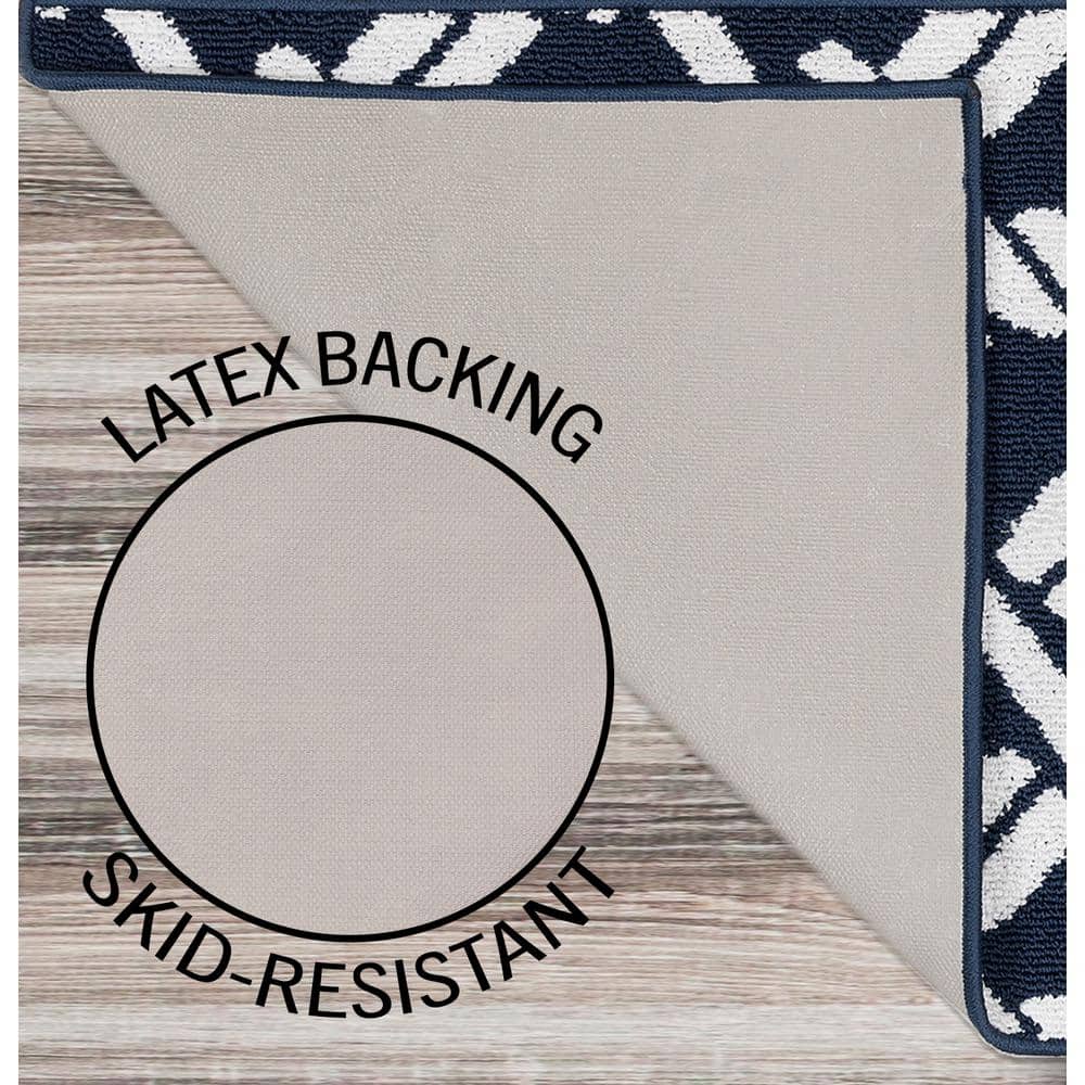 Navy and White Geometric Tufted Runner Rug