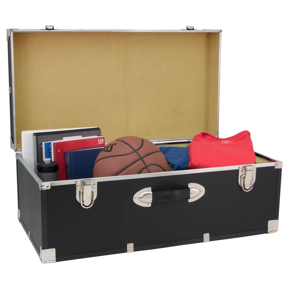 Black 30" Wood and Vinyl Storage Trunk