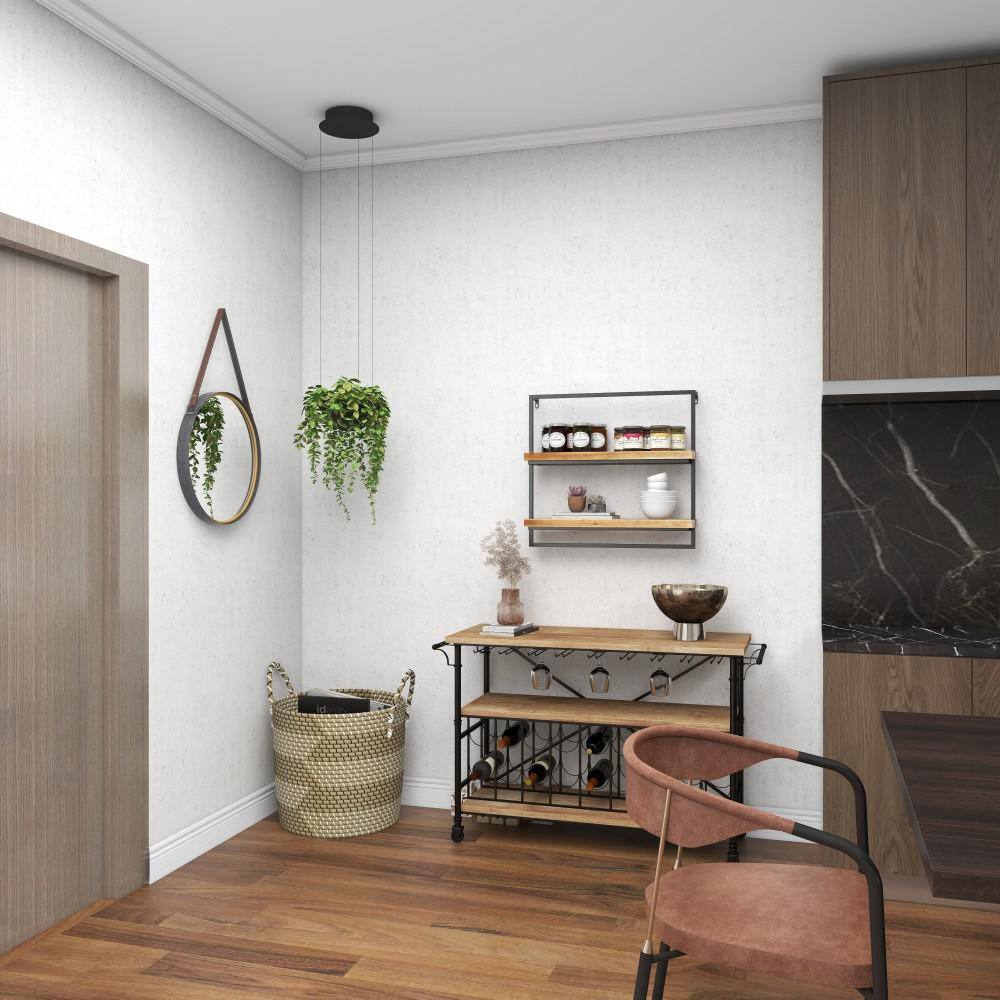 Brown 26" Floating Wood and Metal Wall Shelf