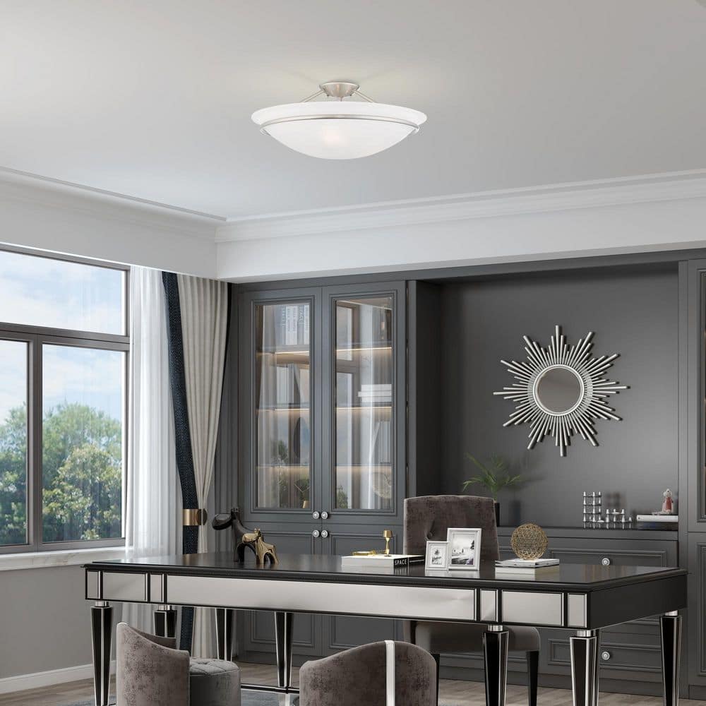 Transitional Brushed Nickel 3-Light Bowl LED Semi-Flush Mount