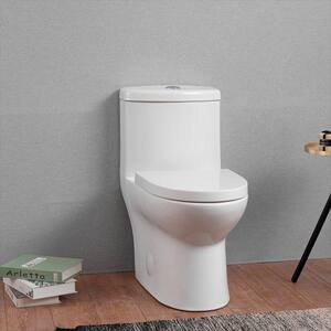 1-Piece 0.8/1.28 GPF Dual Flush Modern Elongated Toilet Soft Closing Seat, Quick Release in Glossy White