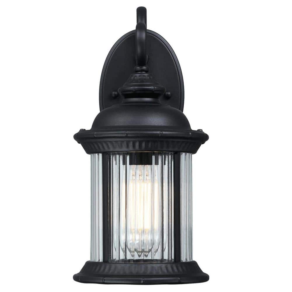Textured Black and Clear Ribbed Glass Outdoor Wall Lantern