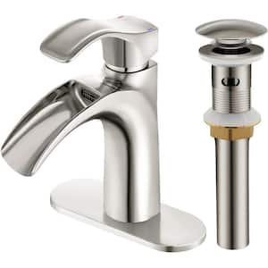 Brushed Nickel Bathroom Vanity Sink Faucet Waterfall Spout Single Handle Word Bath Accessory
