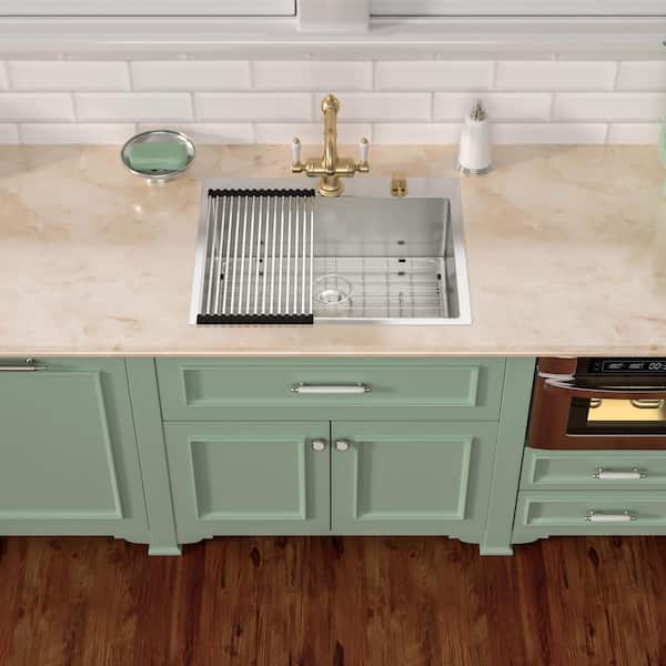 16-Gauge Stainless Steel 25 in. Single Bowl Round Angel Drop-In Kitchen Sink