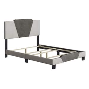 Tuscany Upholstered Geometric Brown and Taupe Linen Platform Bed, Full