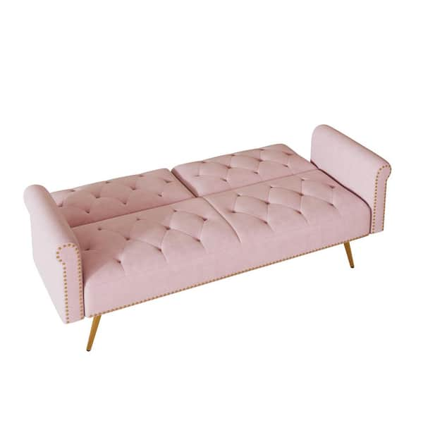 Z-joyee 66 in. Pink Velvet Twin Size Variable Sofa Bed, Baby Pink