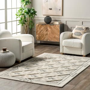 Nadette Geometric High/Low Wool Ivory 5 ft. x 8 ft. Modern Area Rug
