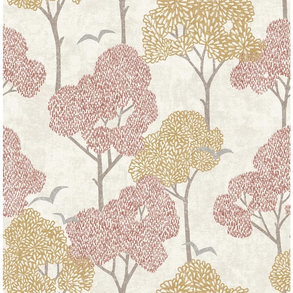 A-Street Prints Lykke Coral Textured Tree Paper Glossy Non-Pasted Wallpaper Roll