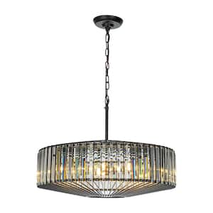 24 in. W 6-Light Unique Crystal Chandelier Modern Luxury Hanging Light in Matte Black with Clear Crystal For Dining Room