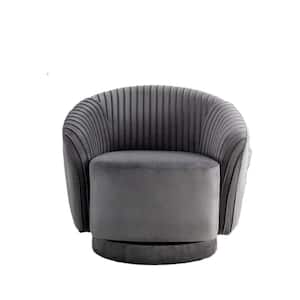 Container Furniture Direct Modern Barrel Swivel Chair with Plush Velvet Upholstery in Grey