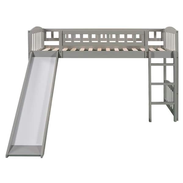 STICKON Gray Twin Wood Loft Bed with Slide and Ladder