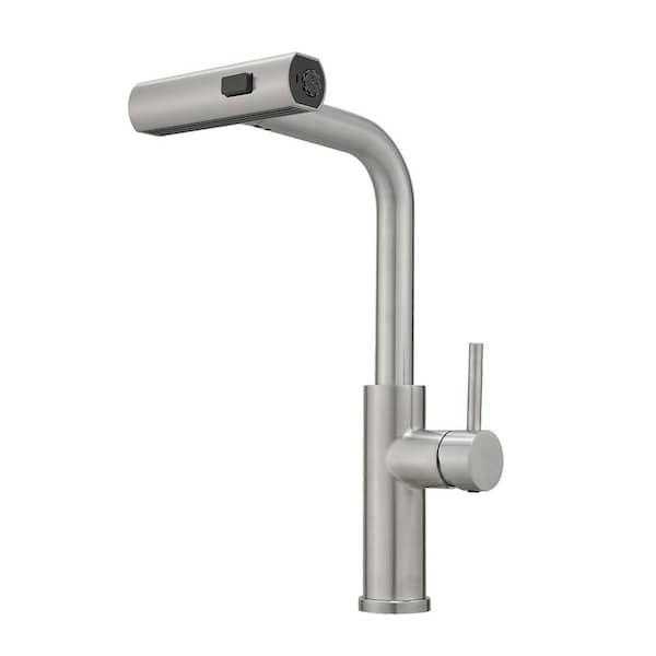 Modern Single Handle Single Hole Pull Out Sprayer Kitchen Faucet Stainless Steel in Brushed Nickel