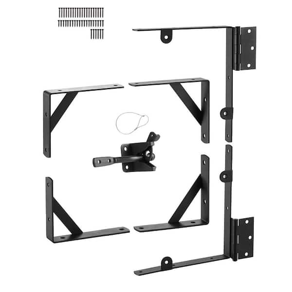 Gate Corner Brace Bracket, Iron Anti Sag Gate Frame Hardware Kit, Gate Frame Brace Bracket with Latch Lock Rope, Black
