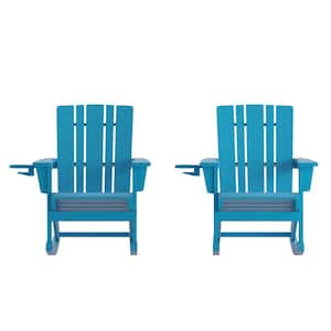 Blue Plastic Outdoor Rocking Chair (Set of 2)