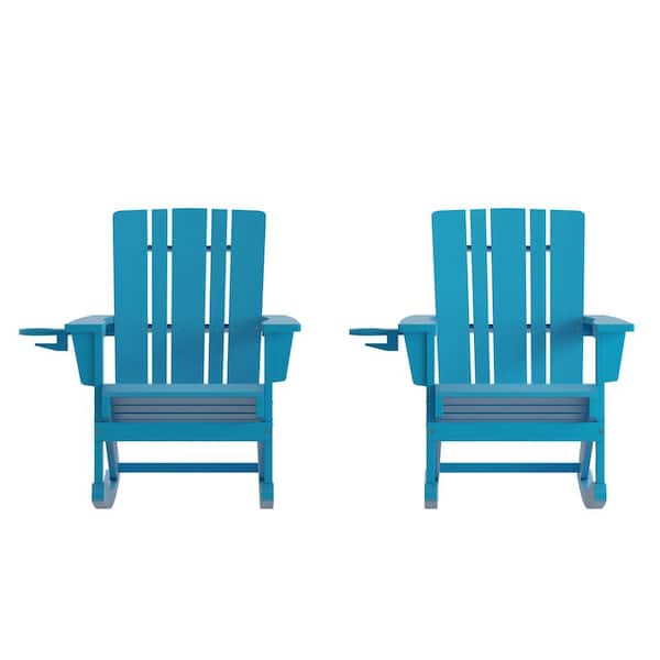 TAYLOR + LOGAN Blue Plastic Outdoor Rocking Chair (Set of 2)