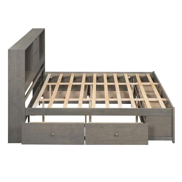 Harper & Bright Designs Gray Wood Frame King Size Platform