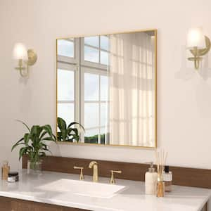 Sight 30 in. W. x 30 in. H Rectangular Framed Wall Bathroom Vanity Mirror in Brushed Gold